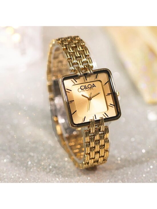 Women\'s Gold-Steel Strap Classic Casual Fashion Square Dial Cute Wrist Watch main image 4